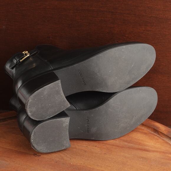 Cole Haan Boots Womens SZ 7B BLK Haidyn Leather Ankle Zip Classic Block Heeled - Picture 11 of 16